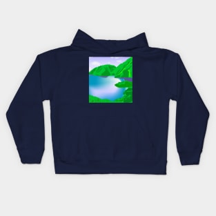 green mountain and blue lake Kids Hoodie